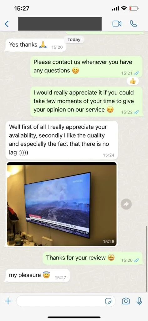 Happy evestv customer WhatsApp message